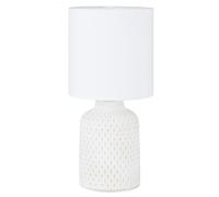 Cream Ceramic Vintage Geometric Boho Urn Base Table Desk Lamp with White Fabric Cylinder Drum Shade | 32cm Height | 1 x E14 Lamp Bulb Required | Inline Switch | Modern Influence