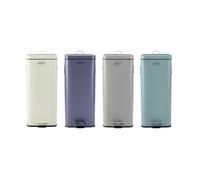 (Cream) Charles Bentley Powder Coated Steel Square Retro Kitchen Pedal Waste Bin - Fully Assembled in Various Colours - 30L