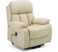 (Cream) Chester Electric Rise Heated Leather Massage Power Recliner Chair Sofa Armchair