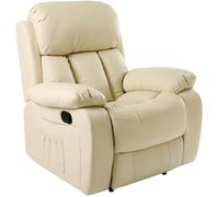 (Cream) Chester Heated Massage Recliner Bonded Leather Chair Sofa Lounge Gaming Home Armchair