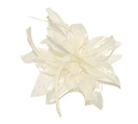 Cream chiffon flower & feather fascinator on comb. Perfect for weddings, races or other special occasions.