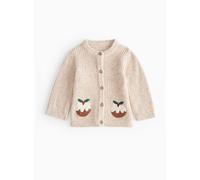 Cream Christmas Pudding Applique Knitted Cardigan Up to 1 mth