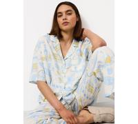Cream Coastal Print Short Sleeve Linen Blend Traditional Pyjamas 8