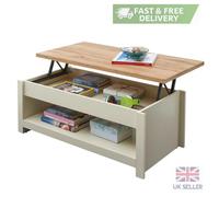 Cream Coffee Modern Table Storage Lift Top Up Drawer Shelf Living Room Furniture