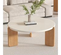Cream Coffee Table, Modern Coffee Table for Living Room, Small Round Table, Cute End Table, Rustic Wooden Circle Center Room Furniture,20in