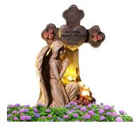 (Cream-coloured) Angel Garden Statue, Memory Angel with Warm Light as Grave Decoration - Grave Decoration Cemetery Monument for Garden, Lawn and Patio
