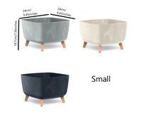 (Cream Concrete, Small) Low Planter Flower Pot with Legs Insert Square Decorative Indoor Outdoor 3 Sizes