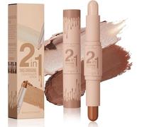 Cream Contour & Highlighter Stick, 2 in 1 Dual-ended Contouring Highlighter Stick Makeup, Lightweight Bronzer Stick Blend Smooth Face Shaping Makeup Foundation for Women (Pearl White & Dark Brown)