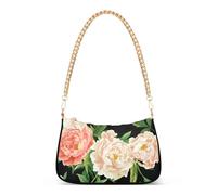 Cream Coral Peony Flowers Black Print Shoulder Purses for Women Evening Bags Purse Formal Tote Handbags Zipper Closure