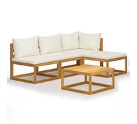 (cream, corner + 2x middle + footrest + table) vidaXL Garden Lounge Set Outdoor Sofa Set with Cushions Solid Wood Acacia