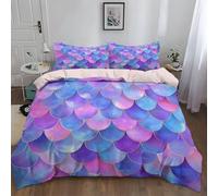 Cream Cot-bed Duvet Cover, Geometric Colorful Mermaid Scales Printed Bedding Sets with Zipper Closure Soft Anti-wrinkle and anti-tear Microfiber Quilt Cover for Girls and boys - 120 x 150 cm