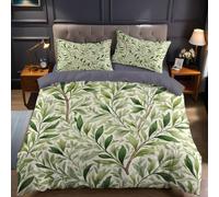 Cream Cover Set 290x235 cm Green willow leaves and branches Microfibre Quilt Cover with 2 Pillowcases 50x75 cm and Zipper Closure, Easy Care Soft Bedding Set