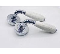 Cream Crackle China Lever Door Handle on 50mm Polished Chrome Rose (2)