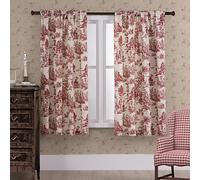 Cream Curtains 63 Inch Length for Bedroom 2 Panels with Farmhouse Red Design Accents Room Decor Paris Toile Farm Cottage Core Wine Maroon Tradtional Flower Sheer Drapes for Living Room 63 Inches Long