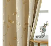 Cream Curtains with Metallic Gold Leaves - 70-80% Room Darkening, Help with Heat Insulation, 80 inch Drop Decorative Light Filtering Window Drapes for Lounge Privacy & Glare Reduction, 2 Panels