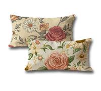Cream Cushion Covers 40 x 70 Set of 2 Rectangle Flowers Cushion Covers Linen Decorative Pillows Cases Sofa Cushions with Invisible Zipper Autumn Room Decor Throw Pillow, Gifts for Women and Men Q-68