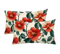 Cream Cushion Covers 40x60 cm, Flower Pillow Cases 2 Pack, Soft Velvet Cushion Covers, Rectangle Pillowcases with Invisible Zipper for Bed Sofa Cushions Room Decor, Gifts for Women, 16x24 inch 0f-406