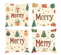 Cream Cushion Covers 45x45cm, Set of 4 Outdoor Waterproof Christmas Garden Cushions Velvet Square Pillow Covers Decorative Cushion Cover with Invisible Zipper, for Sofa Bedroom Patio Home Decor S1-699