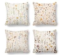 Cream Cushion Covers, Large Cushions 60x60 cm Set of 4, Soft Wrinkle-Free Linen Flowers Cushion Covers for Sofa Garden Outdoor Cushions Decorative Pillows, Cooling Pillow Cases for Summer Fall K-763