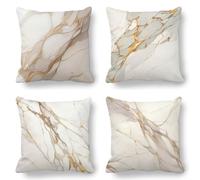 Cream Cushion Covers, Large Cushions 70x70 cm Set of 4, Soft Comfort Velvet Gold Stripeds Cushion Covers for Sofa Garden Outdoor Cushions Decorative Pillows, Cooling Pillow Cases for Summer Fall K-766