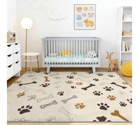 Cream Dark Brown Low Pile Machine Washable Rugs 160 x 230 cm, Cartoon Minimalist Anti Slip Area Rug, Animals Dogs Paw Prints Bones Carpet for Living Room Bedroom Dining Room