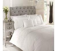 Cream Double Duvet Quilt Cover Bed Set Bedding Raised Rose & Ribbon Polycotton