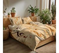Cream Duvet Cover Reversible Musical Elements Notes simple, Brushed Microfiber, Hypoallergenic, Zipper Closure, Bedding, (Super King, 260x220 cm)