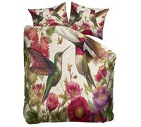 Cream Duvet Cover Set Emperor 290x235 cm Shabby Chic Flora Bird 3 Pieces Bedding Quilt Cover Sets, Ultrasoft Polycotton Bed Cover Set with 2 Pillowcases, for Kids Boys Girls Adults