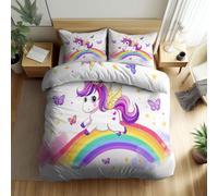 Cream Duvet Cover Set Included Machine Washable, Single Hypoallergenic Reversible Quilt Cover - 135 × 200 cm, Premium Brushed Microfiber Exquisite Animals Unicorns Colorful Bridge Bedding
