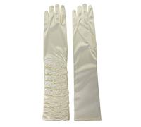 Cream Elegant Satin Ruched Elbow Long Evening Gothic Wedding Gloves