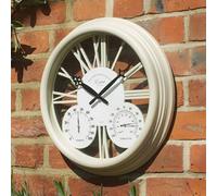 Exeter Wall Clock & Thermometer - Battery Powered Weatherproof Indoor Outdoor Home Garden Quartz Clock with Roman Numerals, Temperature & Humidity Dials - Measures H38.5 x W38.5 x D6cm, Cream