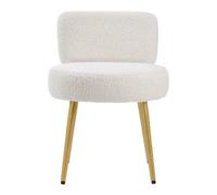 Cream Faux Fur Vanity Stool With Metal Legs For Home Or Office