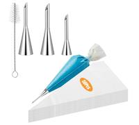 Cream Filling Piping Tip, 3 Pcs, Long Puff Nozzle Tips with 50 Disposable Pastry Piping Bags and Injector Tip Cleaning Brush for Donuts Cupcakes Cream Puffs Eclairs