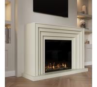 Cream Fire Surround and Electric Fire with Logs - AmberGlo