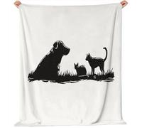 Cream Flannel Fleece Throw Blanket Soft Cozy Simple Plants Animals Puppy Print Blankets, Microfiber Warm Throw for All Seasons - 150 x 200 cm for Bed Couch Sofa Office