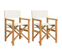 Cream Folding Director's Chairs - 2 Pack Solid Teak Wood Garden Seats - Portable Grey Outdoor Folding Furniture for Camping Patio and Beach