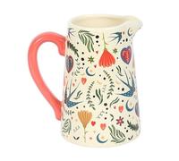 Cream Folk Print Ceramic Flower Jug | Rustic Ceramic Pitcher with Floral Folk Design | 18cm Vase for Fresh or Dried Flowers | Decorative Country Home Accent Gift