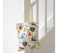 Cream Folk Print Polycotton Tote Bag With Floral Midnight Bloom Design