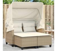 & Cream Garden Sofa Set with Canopy 2Seater Loun Chair Rattan Outdoor Couch with Ottomans Perfect for Patio Backyard and Balcony Relaxat