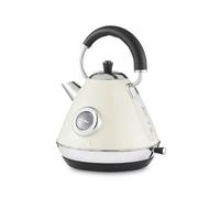 (Cream) GEEPAS Electric Kettle | Vintage Cordless Stainless Steel Rapid Boil for Hot Water Tea Coffee | Auto Shut-Off 360° Swivel Base Boil Dry Protection