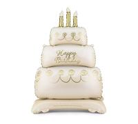 Cream & Gold Birthday Cake Shape Air Fill Uninflated Balloon Party Decoration