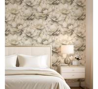 Cream Gold Floral Wallpaper 3D Effect Metallic Shimmer Feature Wall