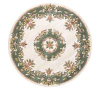 (CREAM GREEN, Circle: 120cm) Traditional Pure Wool Rugs Hall Runner Round Circle Half Moon Mat Small Extra Large Carpet Eco Friendly Handmade
