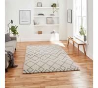 (Cream/Grey, 120 x 170 cm) Nordic Scandi Geometric Shaggy Rugs Large Thick 4cm Shag Pile Warm Soft Carpet Rug LIving Room Bedroom Scandinavian Berber Rug Mat THINK RUGS