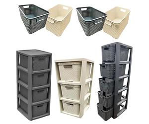 Cream & Grey 3, 4 Or 5 Drawer Stylish Plastic Home Schools & Offices Rattan Commode Baskets (1, 3 Drawer Grey)