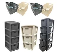 Cream & Grey 3, 4 Or 5 Drawer Stylish Plastic Home Schools & Offices Rattan Commode Baskets (2, 3 Drawer Grey)