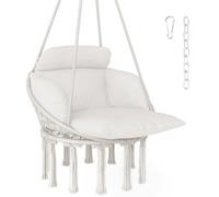 Cream Hanging Hammock Chair, Cotton Rope Boho Swing Chair