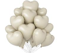 Cream Heart Ballloons,18 Inch Beige Foil Love Heart Shaped Neutral Balloons for Bridal Princess Engagement Party Boho Wedding Gender Reveal Anniversary Birthday Valentines Day Decorations