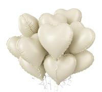 Cream Heart Balloons, 10PCS Cream White Foil Heart Shape Balloons, 18inch Beige Foil Valentine Balloon for Helium Nude Neutral Love Balloon for Valentines Day, White Wedding, Brithday Decorations