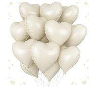 Cream Heart Balloons, 18 Inch Cream White Heart Shape Balloon, 12PCS Large Sand White Helium Foil Heart Romantic Balloon for Birthday Bridal Shower Wedding Engagement Anniversary Party Decor
